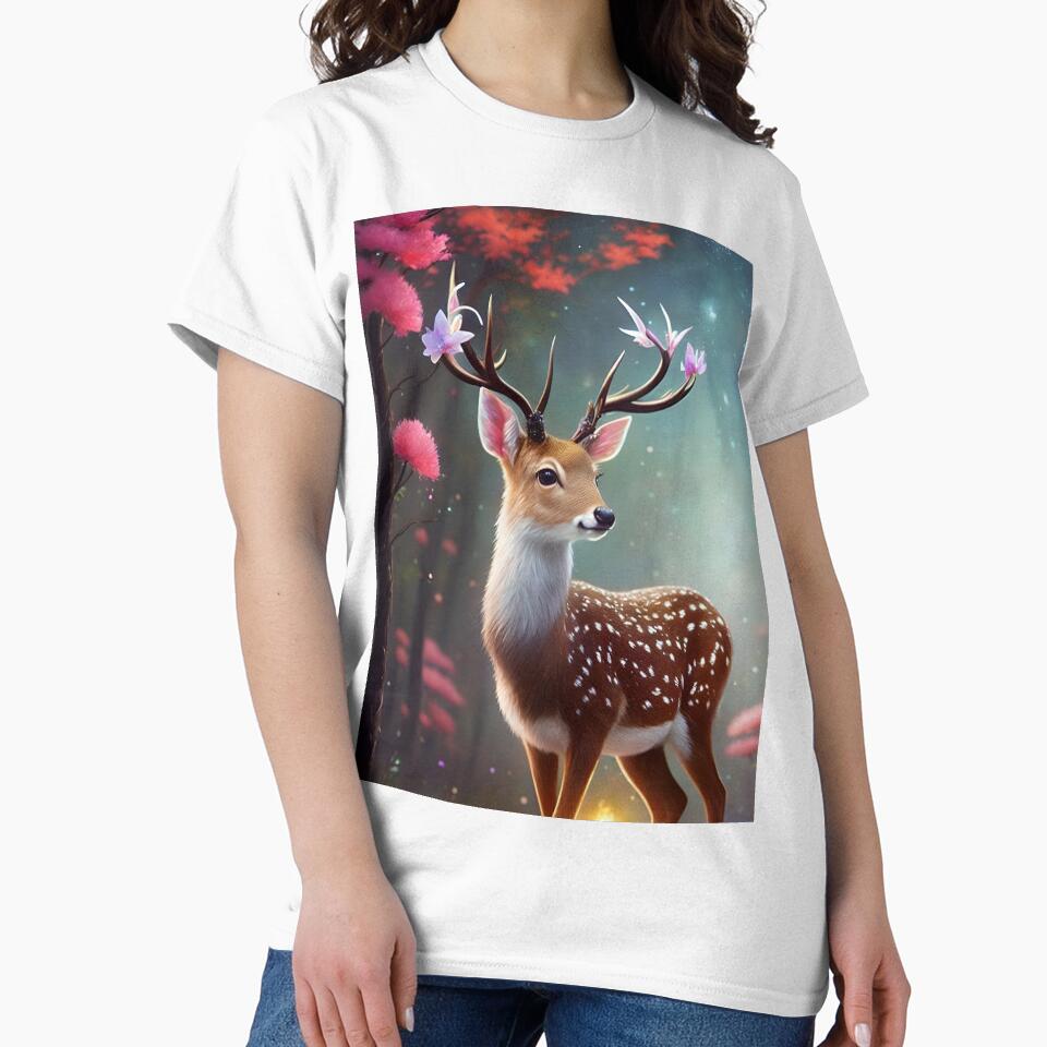 Deer with flowers on its antlers flowers around him deer surrounded by flowers by Whimsy Bu