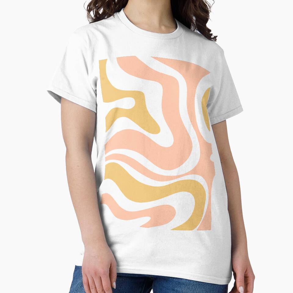 Modern Retro Liquid Swirl Abstract Pattern Pale Blush Pink and Yellow by kierkegaard