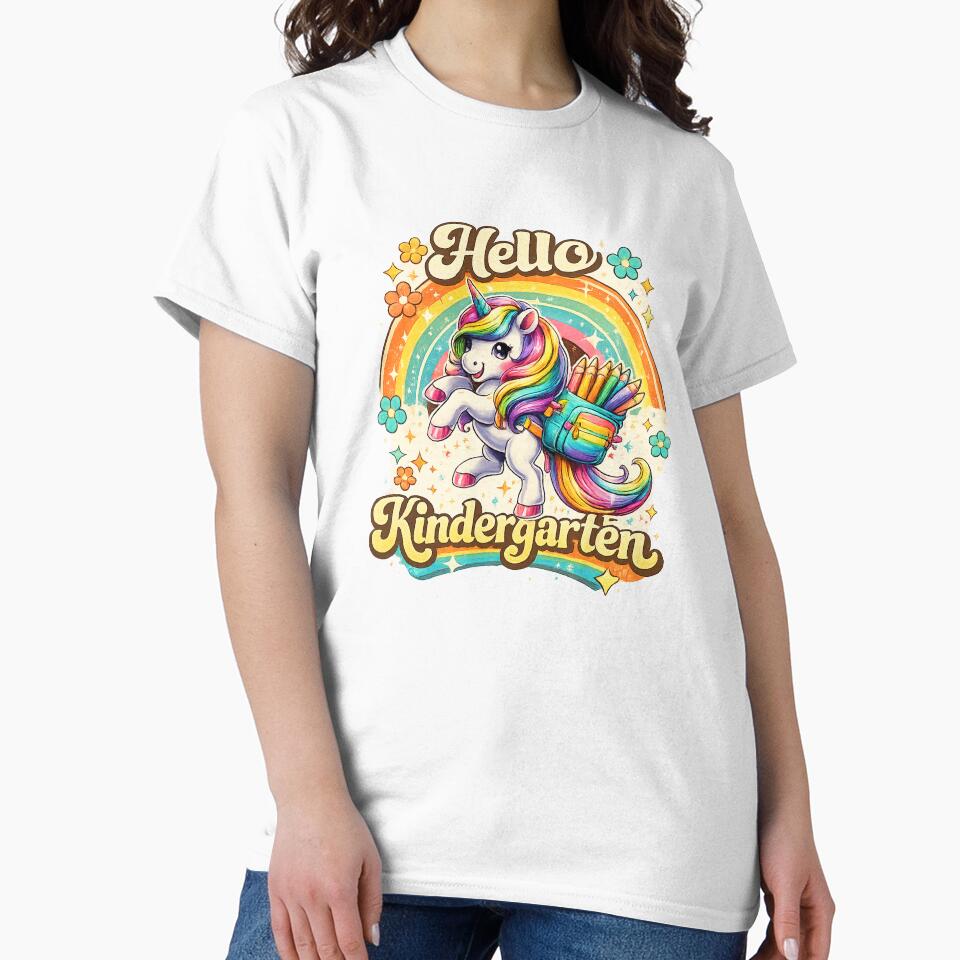Hello kindergarten Back to School Unicorn Teacher Kids Girls by QuiteOrbit