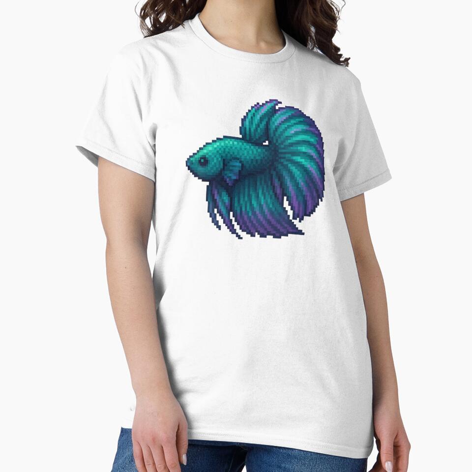 emerald blue pixel fish retro style vibrant fins lo-fi aquatic vibes by zakugan
