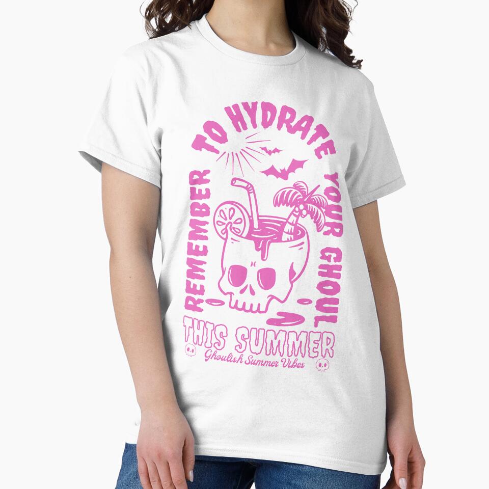 Summerween, Summer Shirt, Summer Aesthetic, Summertime, Beach vibes, Remember to Hydrate your Ghoul, Hot Goth Summer, Goth Style, Ghoulish Summer, Skull Shirt, Funny Skeleton Tee by SSINAMOON
