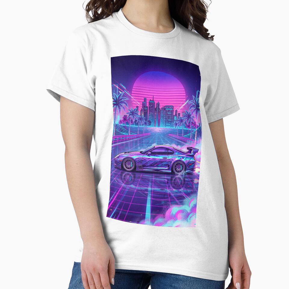 Twin Turbo JDM Tuning Icon Neon Sunset Apparel Art by RevUpDesign