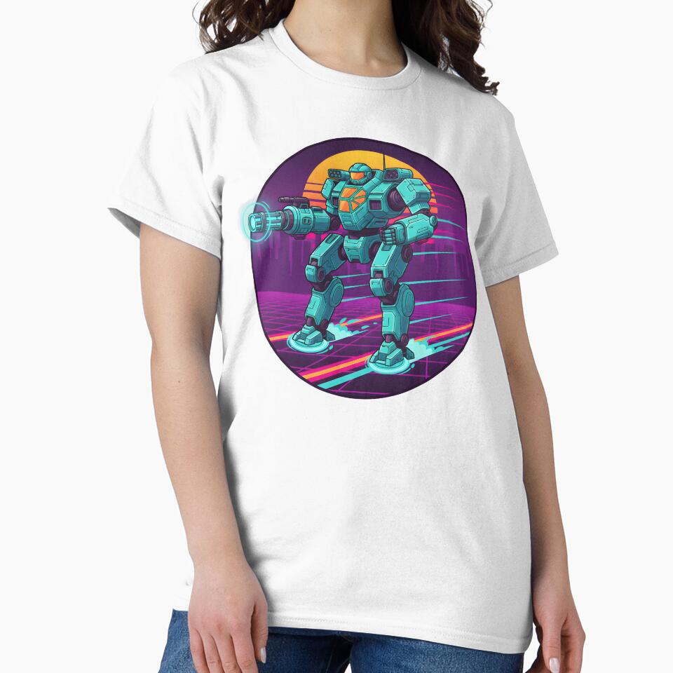Retro Futuristic Battle Mech Neon Sunset Cyberpunk Style. by The-T-In-Retro