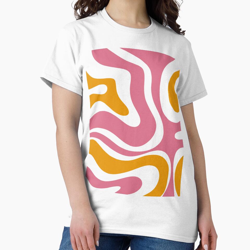 Modern Retro Liquid Swirl Abstract Pattern Square in Thulian Pink, Orange Ochre, and Cream by kierkegaard