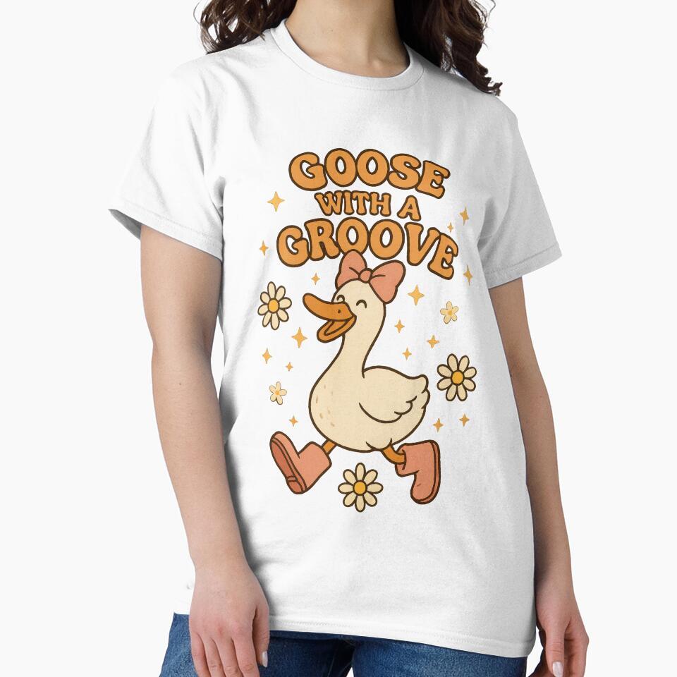 Goose with a Groove Cute Dancing Goose Funny Retro Animal Aesthetic Design by inkoutninja