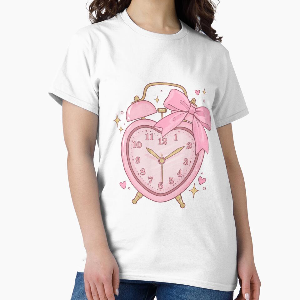 Coquette Pink Ribbon Heart Clock Soft Girl Aesthetic by HerTenderly