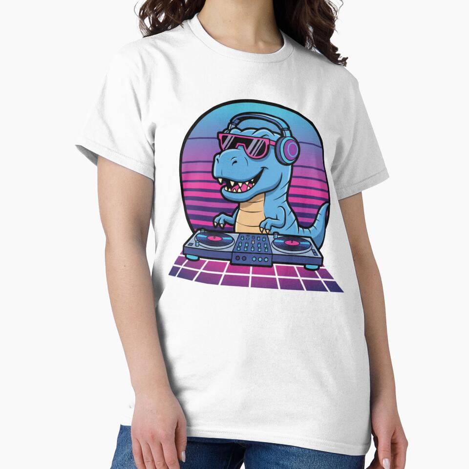 Cool Retro DJ Blue T Rex Synthwave Sunset by crazygoose30