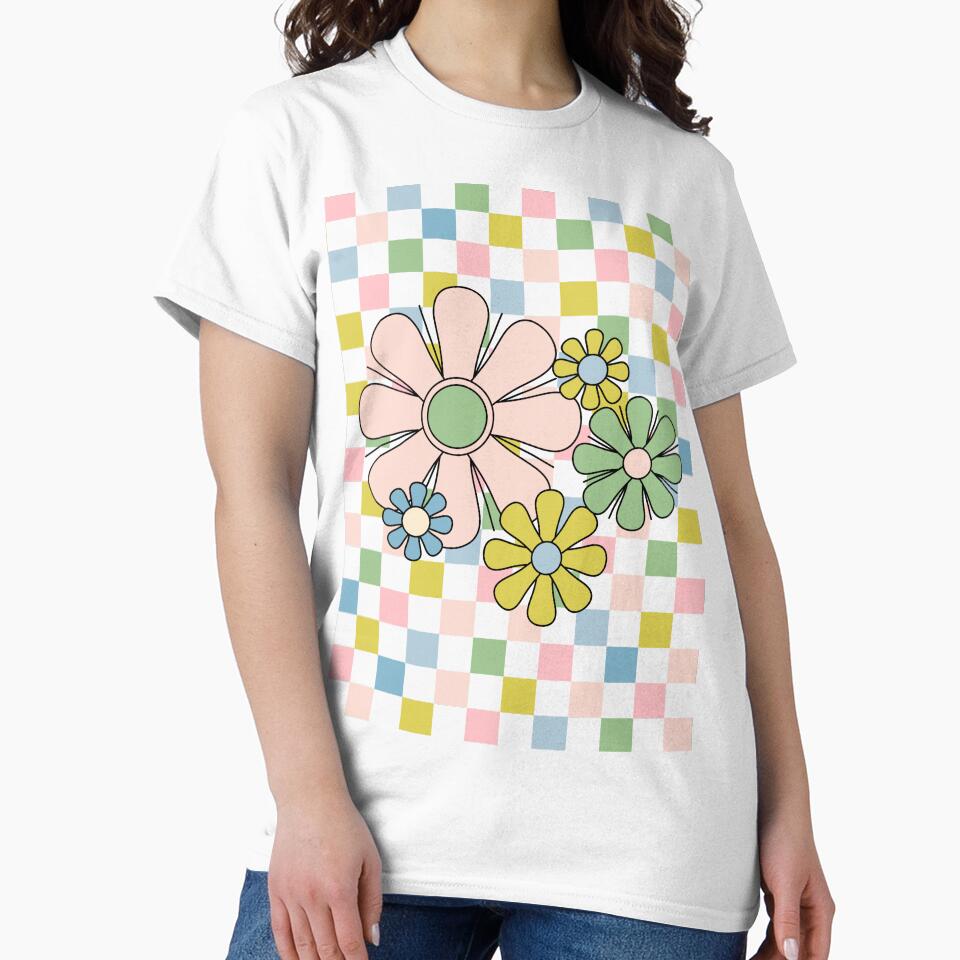 Checkered Retro Flowers Pastel Floral Check Pattern by kierkegaard