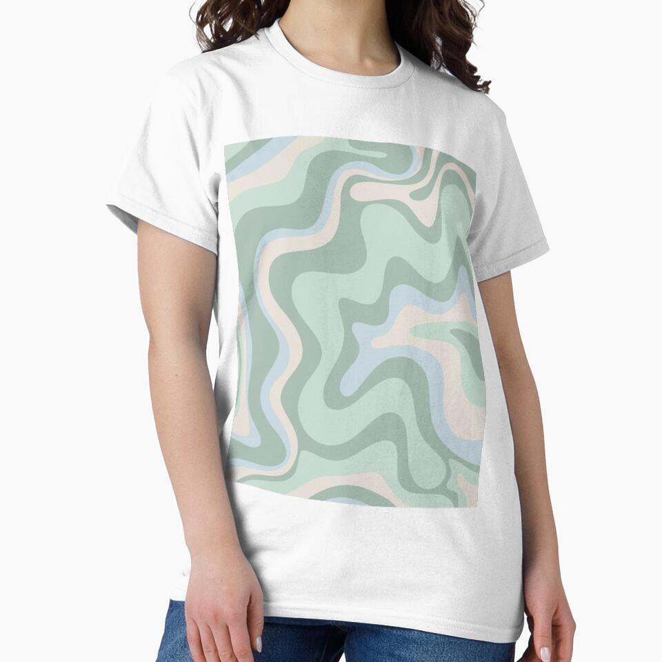 Retro Liquid Swirl Abstract Pattern Celadon Mint Green Baby Blue Beige by kierkegaard