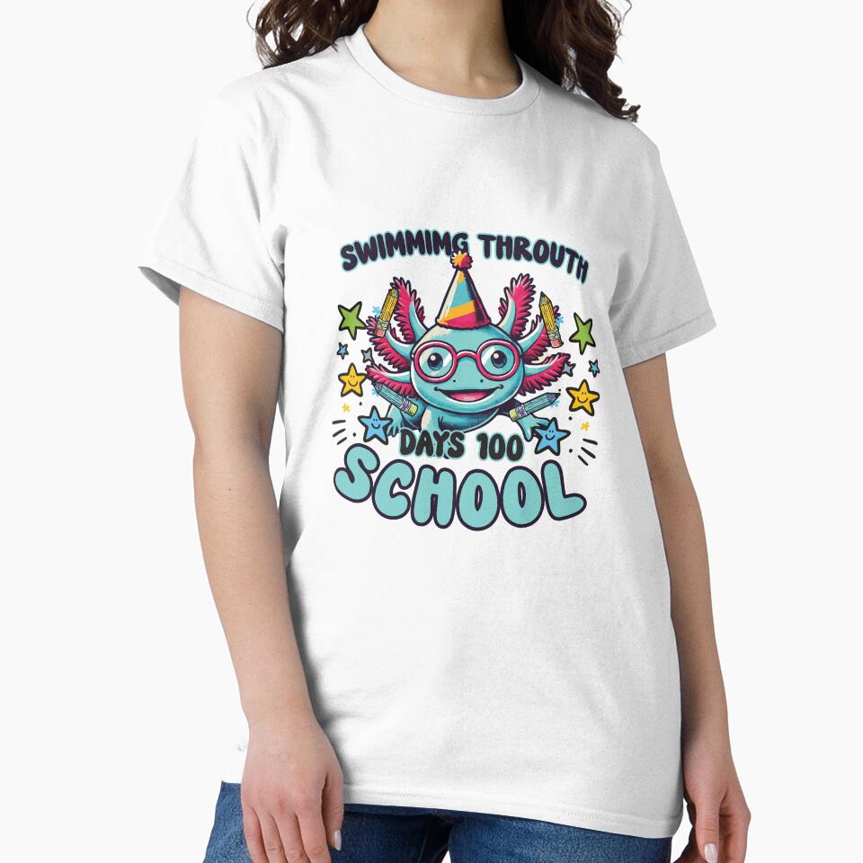 Swimming Through 100 Days of School Kids Girls Funny Axolotl by dannybel