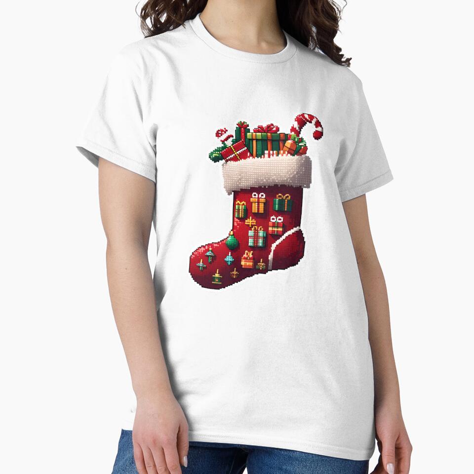Cute Pixel Christmas Stocking Overflowing with Tiny Gifts by BankMano