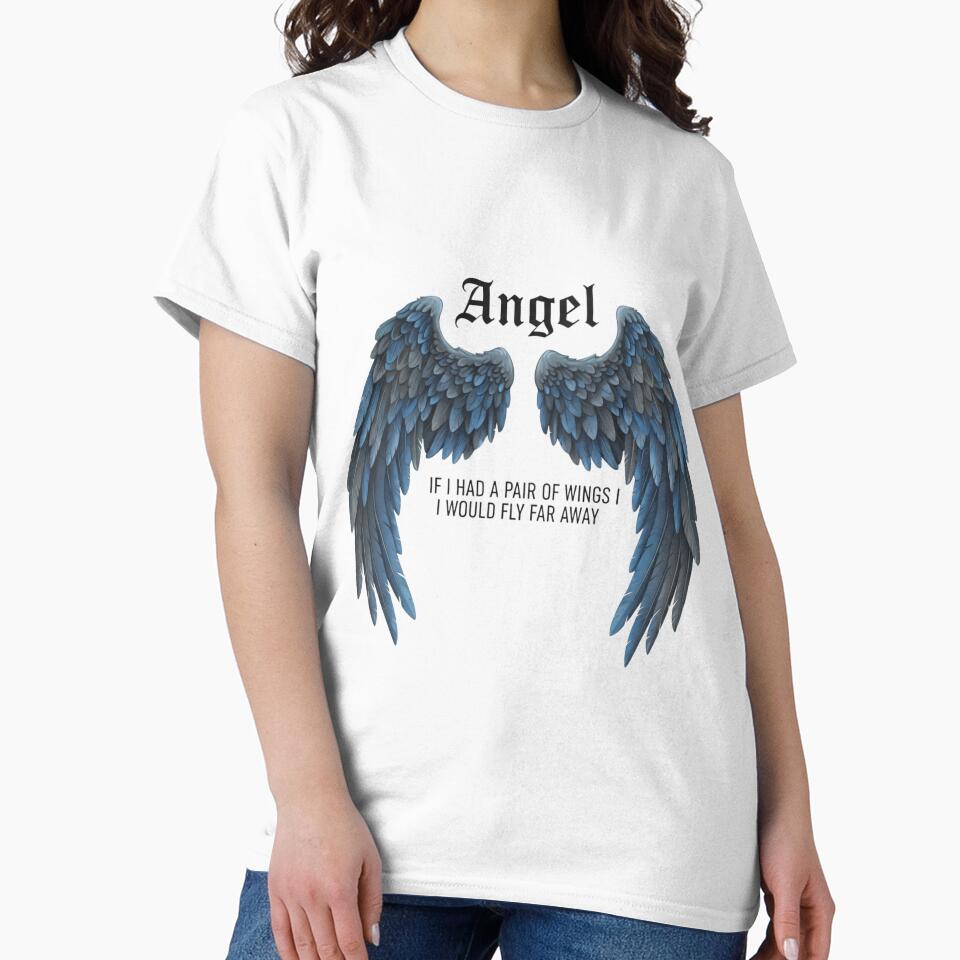 Angel Wings Aesthetic T-Shirt | Gothic Blue Feather Wings Quote Design by KBDesignLab
