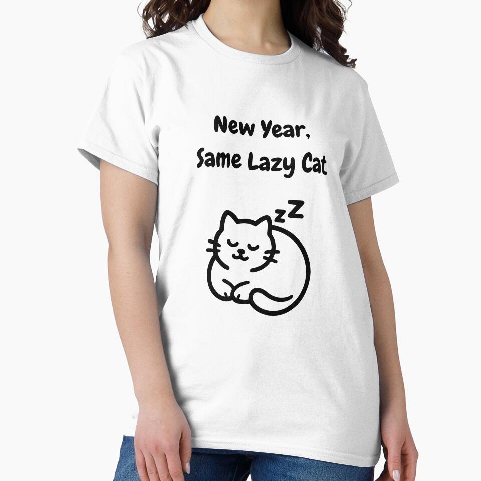New Year Same Lazy Cat – Funny Cat New Year Quote for Cat Lovers by Shopk9