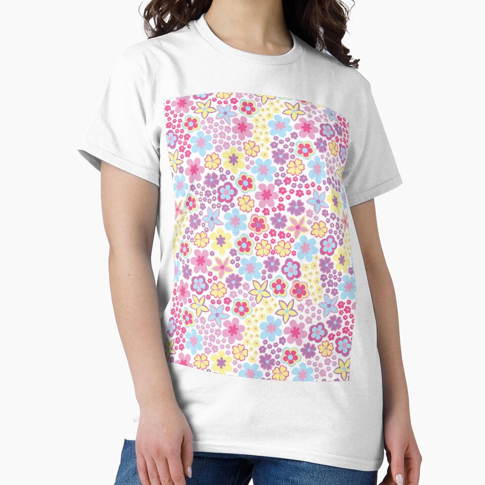 Pastel 60s retro flower power, purple, pink, pastel yellow, 60s groovy pattern, hippie flowers by blomastudios