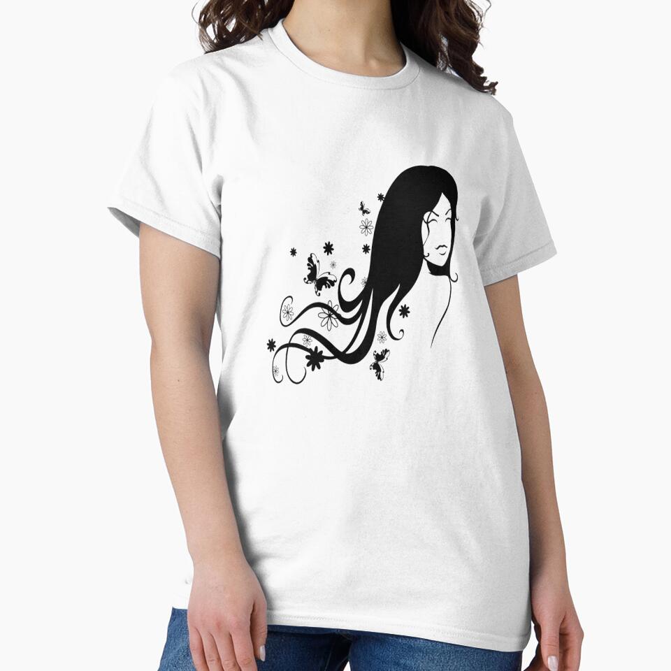 Women's shirt printed with a picture of a girl with long hair by Anoirshop ⭐⭐⭐⭐⭐