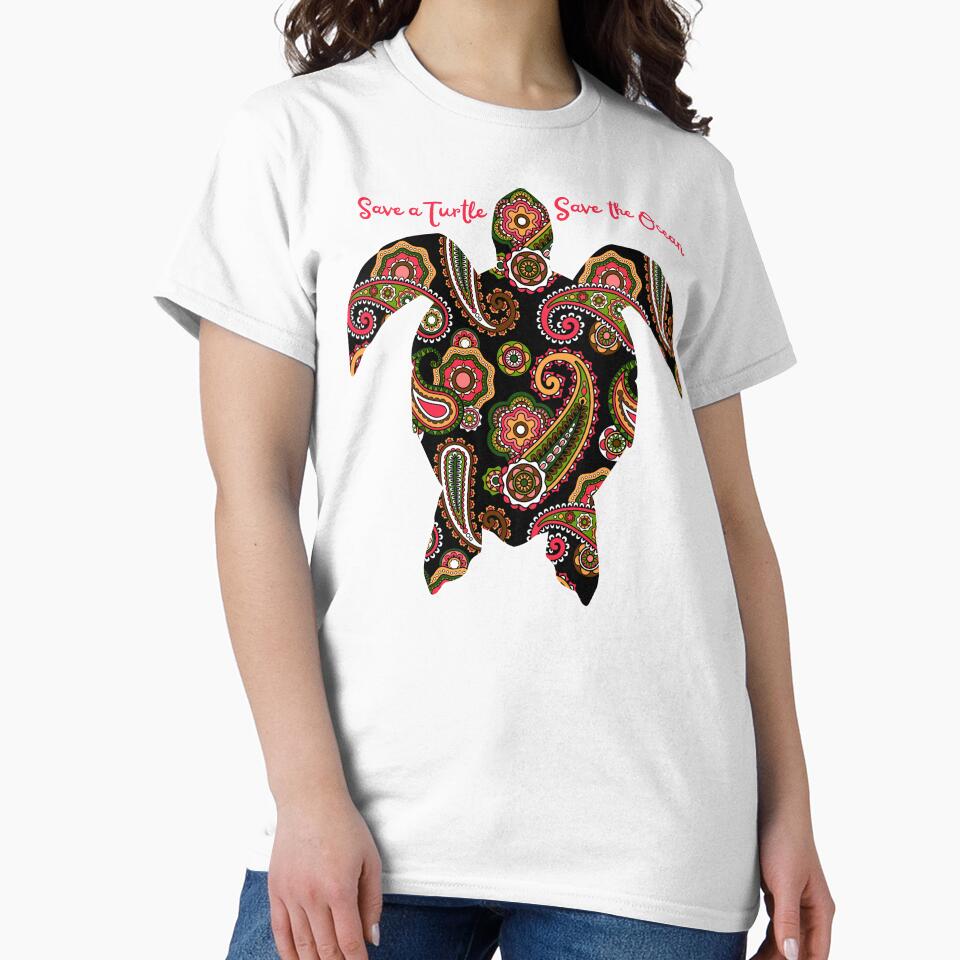 Save a Turtle Save the Ocean Marine Life Sea Animals Conservation Awareness Summer Paisley Pattern by Bragamontes