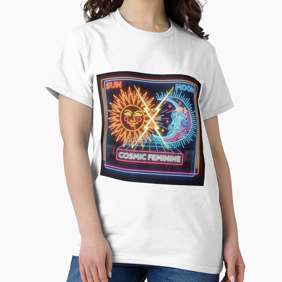 Sun vs. Moon Retro Neon Cosmic Duality Design by Tily360