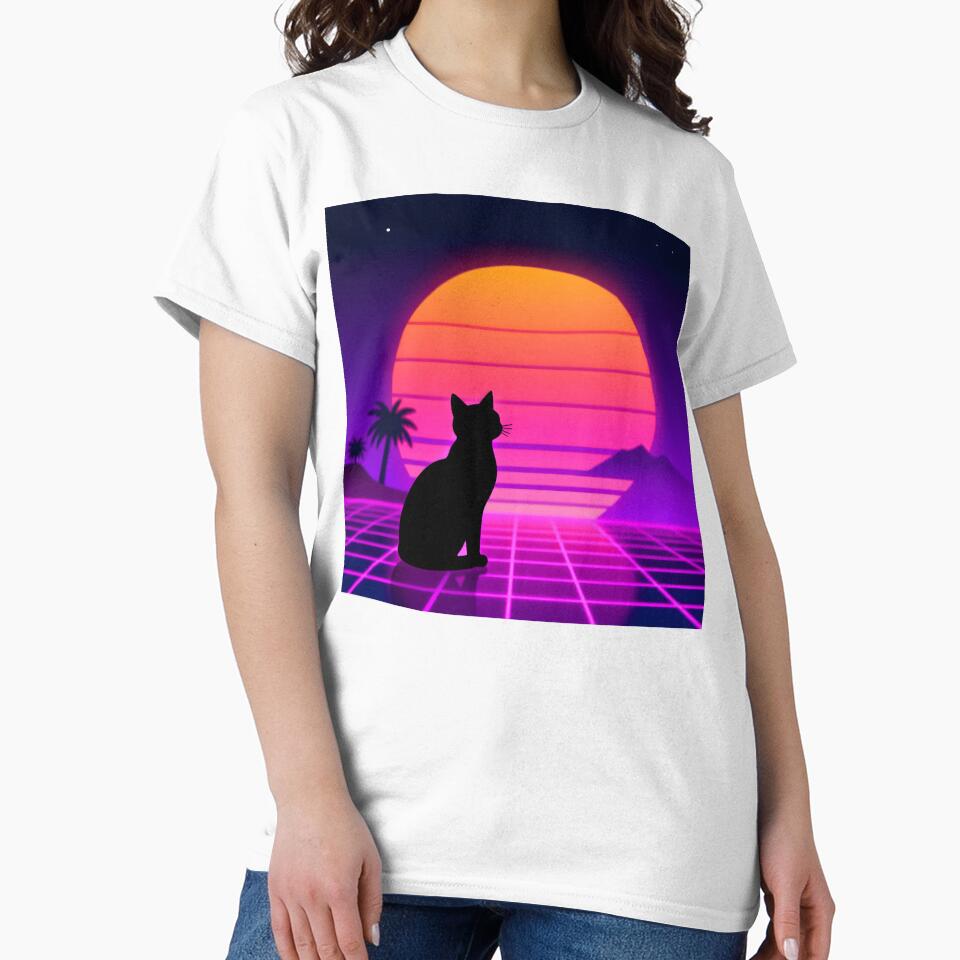 Synthwave Cat Sunset by GenAnArt