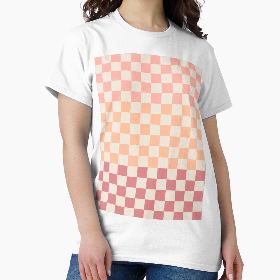 Checkered Peach Pink Pastel Blush Gradient Checked Pattern by kierkegaard