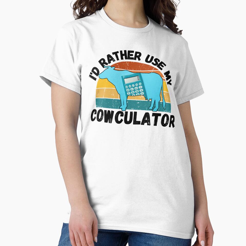 Black version of Light Blue Math Cow with Vintage sunset "Cow-Culator" jokes Funny colorful cow puns Calculator by FarmsteadAcers