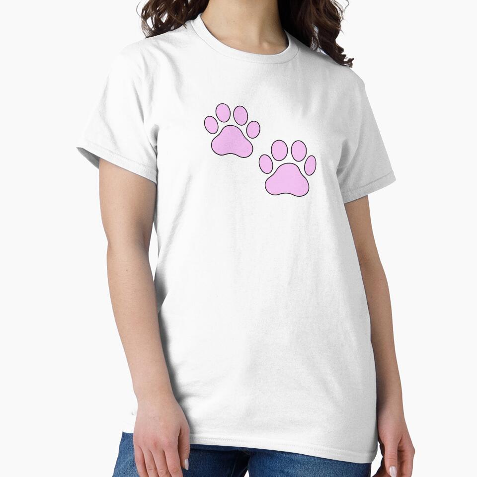 V3 Pastel Pink Cat - Dog Paw Prints Cute Filled Line Art by CraftMuse19