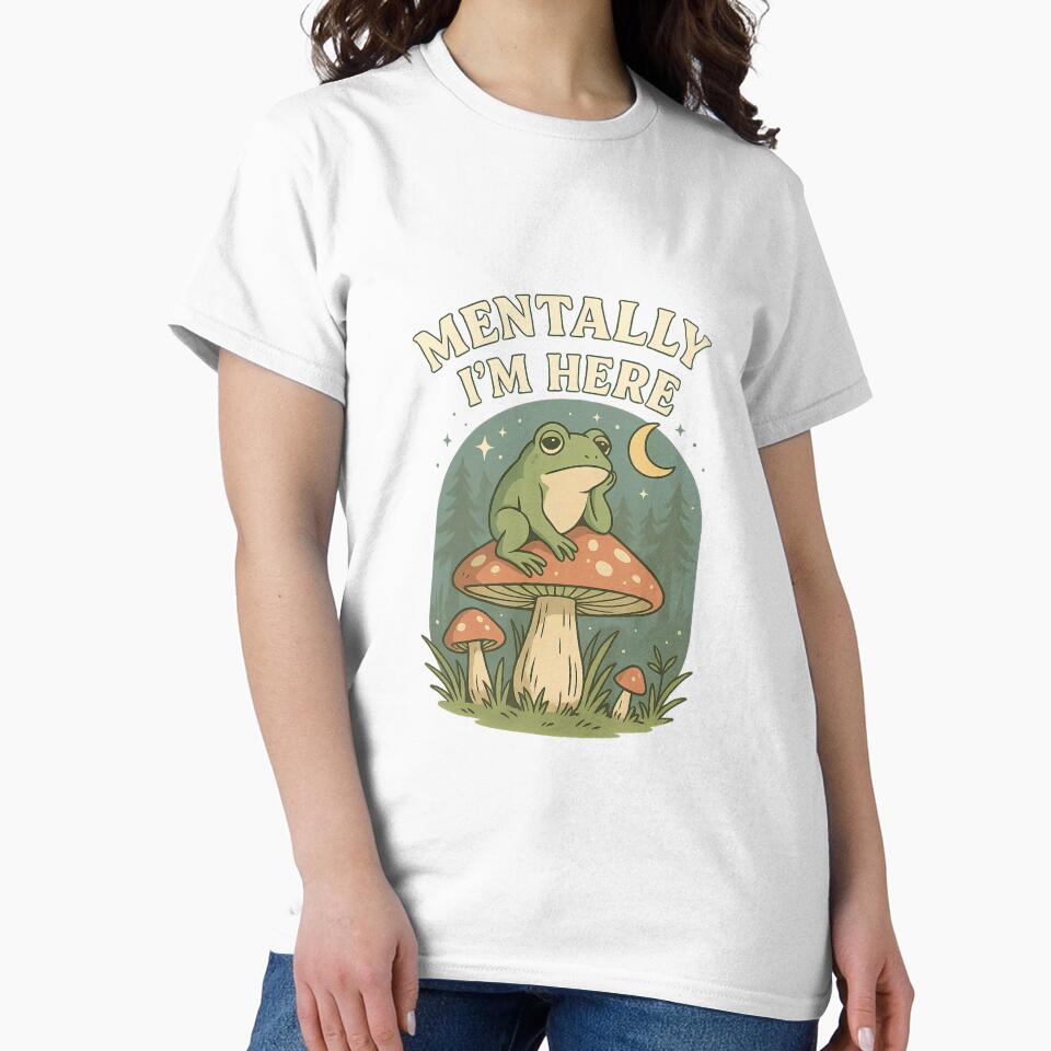Mentally I’m Here – Whimsical Frog on Mushroom by Art-Tacos