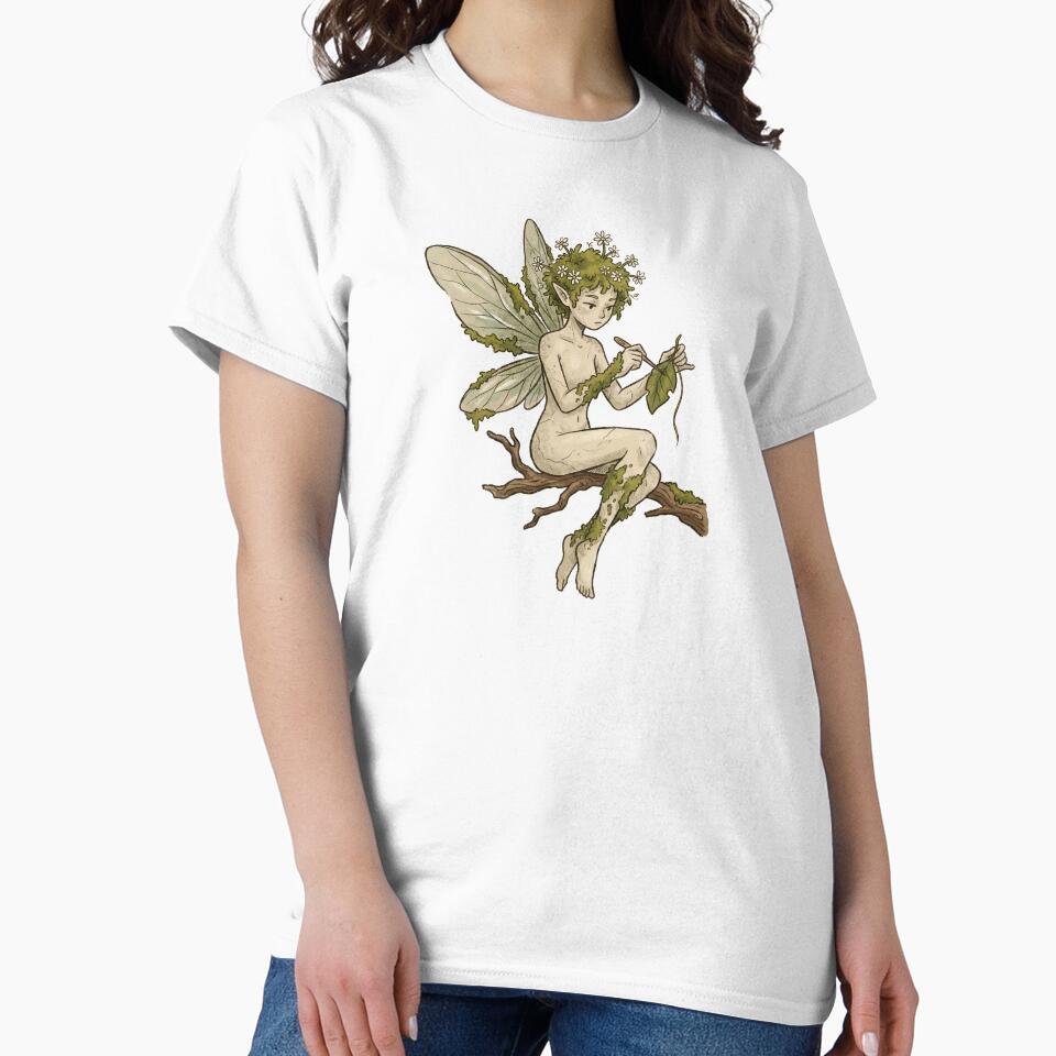 Vintage Goblincore Forest Fairy Sewing A Leaf by Imaginationbeyond