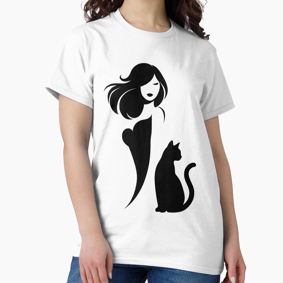 Minimalist Girl and Cat Silhouette Print by lloreleya