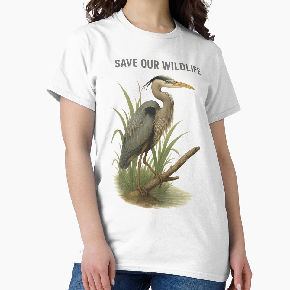 Save Our Wildlife – Great Blue Heron Wetland Conservation Artwork Gift by Badegi Tradings