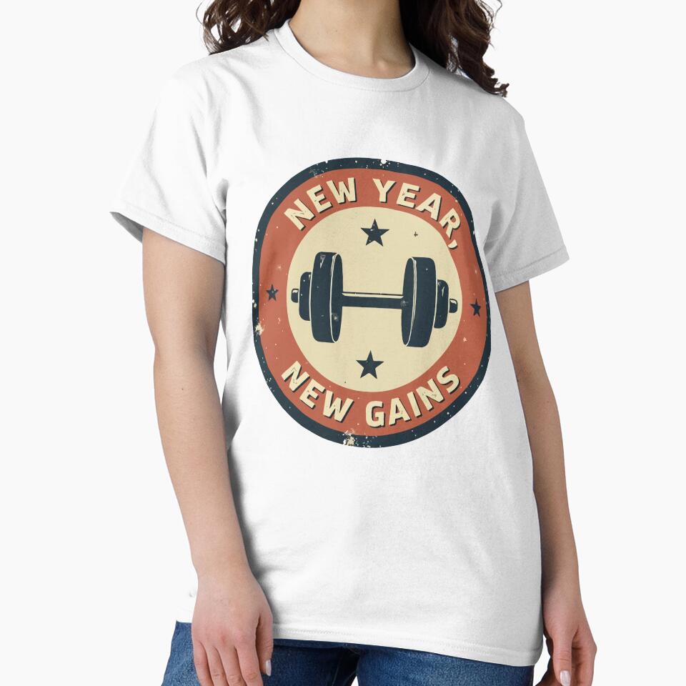 New Year New Gains - Vintage Gym Barbell Fitness Motivation & Workout 2026 by Design-Pro-21
