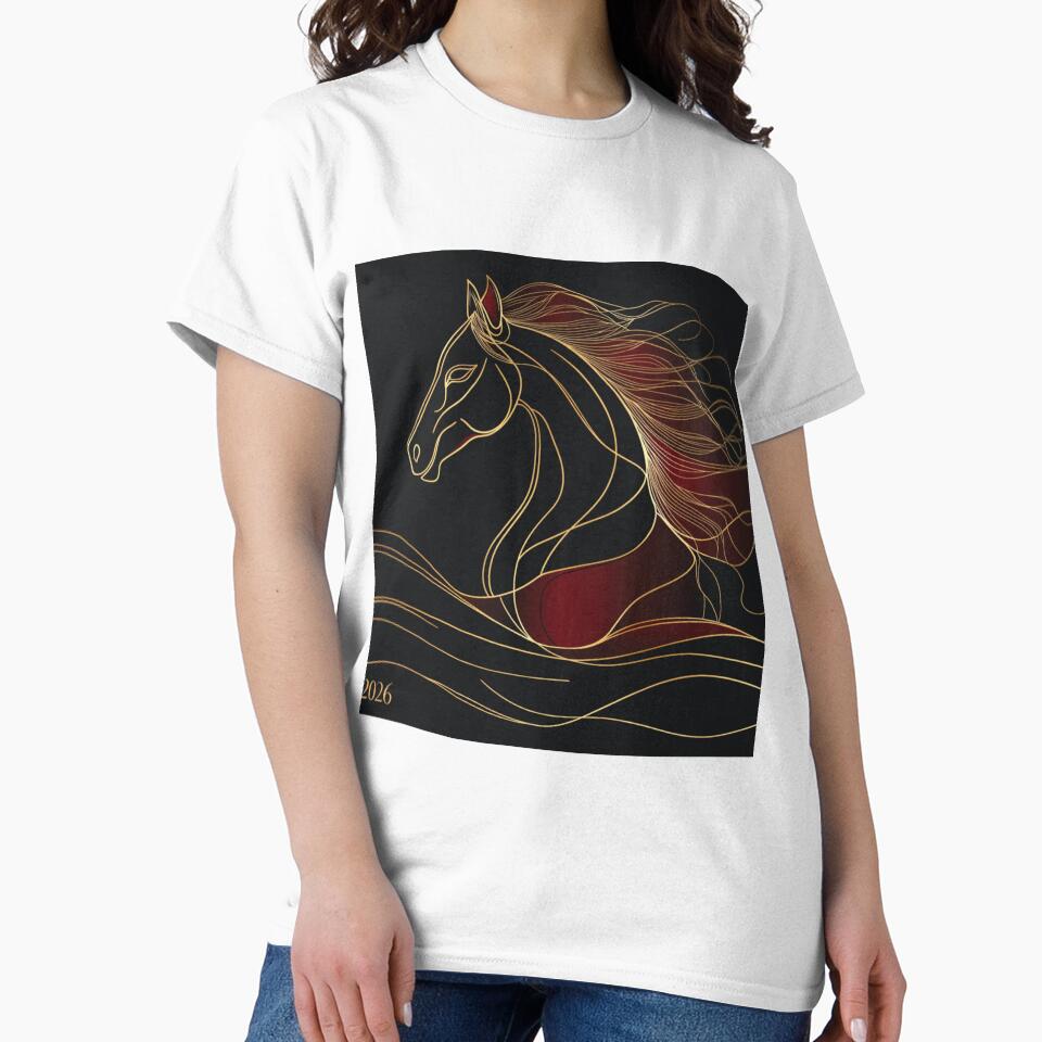 Minimalistic 2026 Red Fire Horse Silhouette Elegant Curvature by GrinGalore