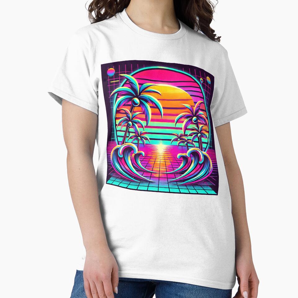 Neon Paradise – Vibrant Retro Sunset with Palm Trees & Ocean Waves by Hegen79