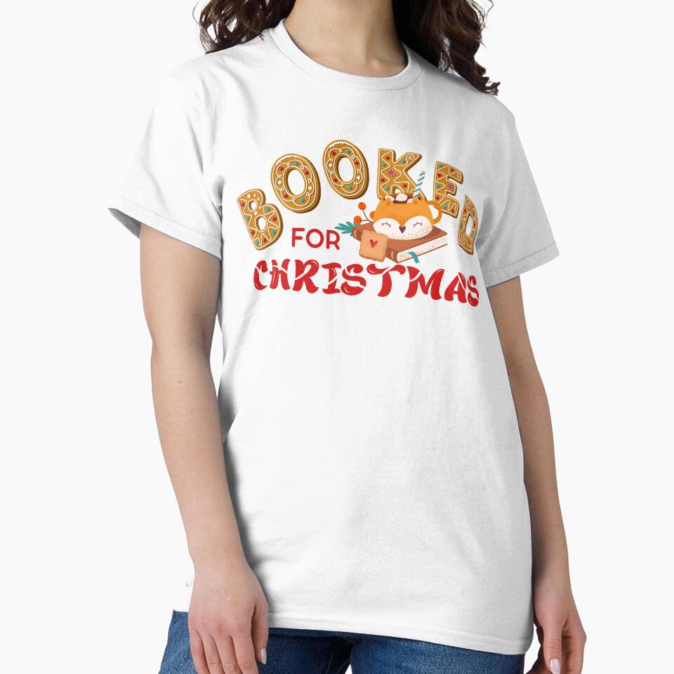 Bookish gingerbread Christmas T-shirt Booked for Christmas by BosskaDesign