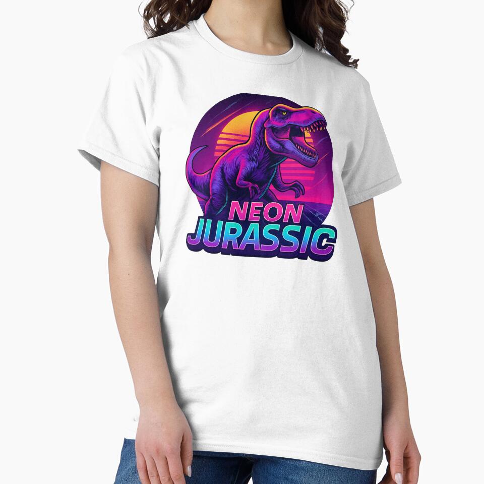 Neon Jurassic T-Rex - Vaporwave Dinosaur Synthwave Design by MKreative Studio