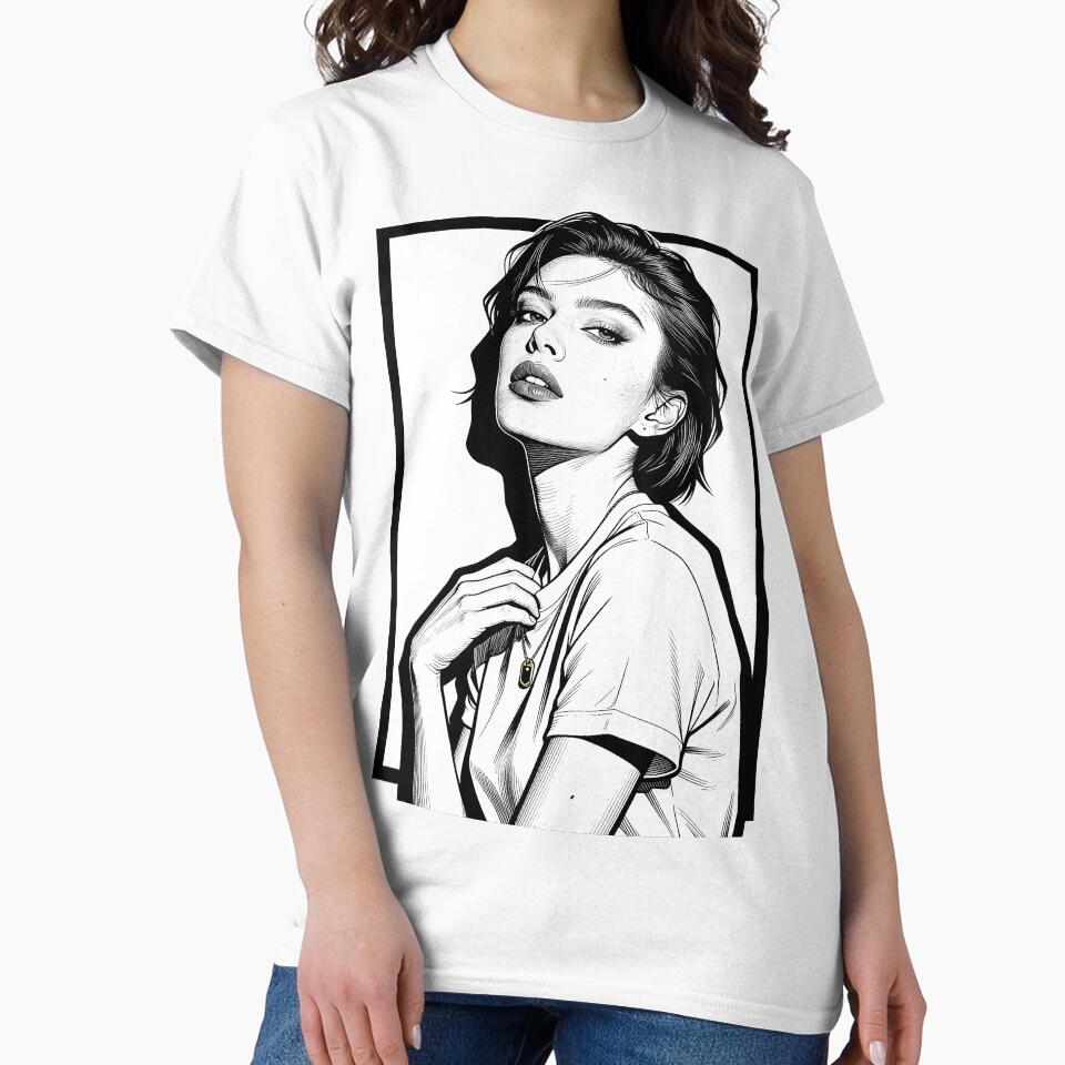 Aesthetic Black and White Girl Portrait Line Art by Azerof