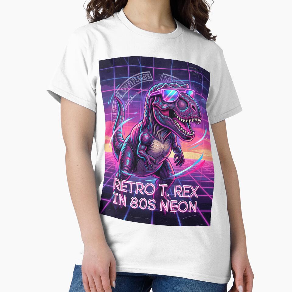 Retro T. Rex in 80s Neon – Synthwave Dinosaur Design by CallisC-Arts