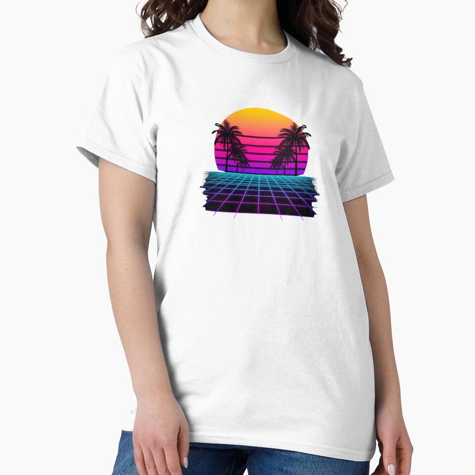 Retro Sunset with Palm Trees – 80s Aesthetic by Merch By Style