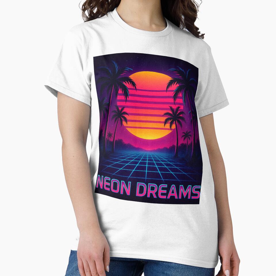 Neon Dreams – Vaporwave Sunset Grid T-Shirt by Laugh & Rewind