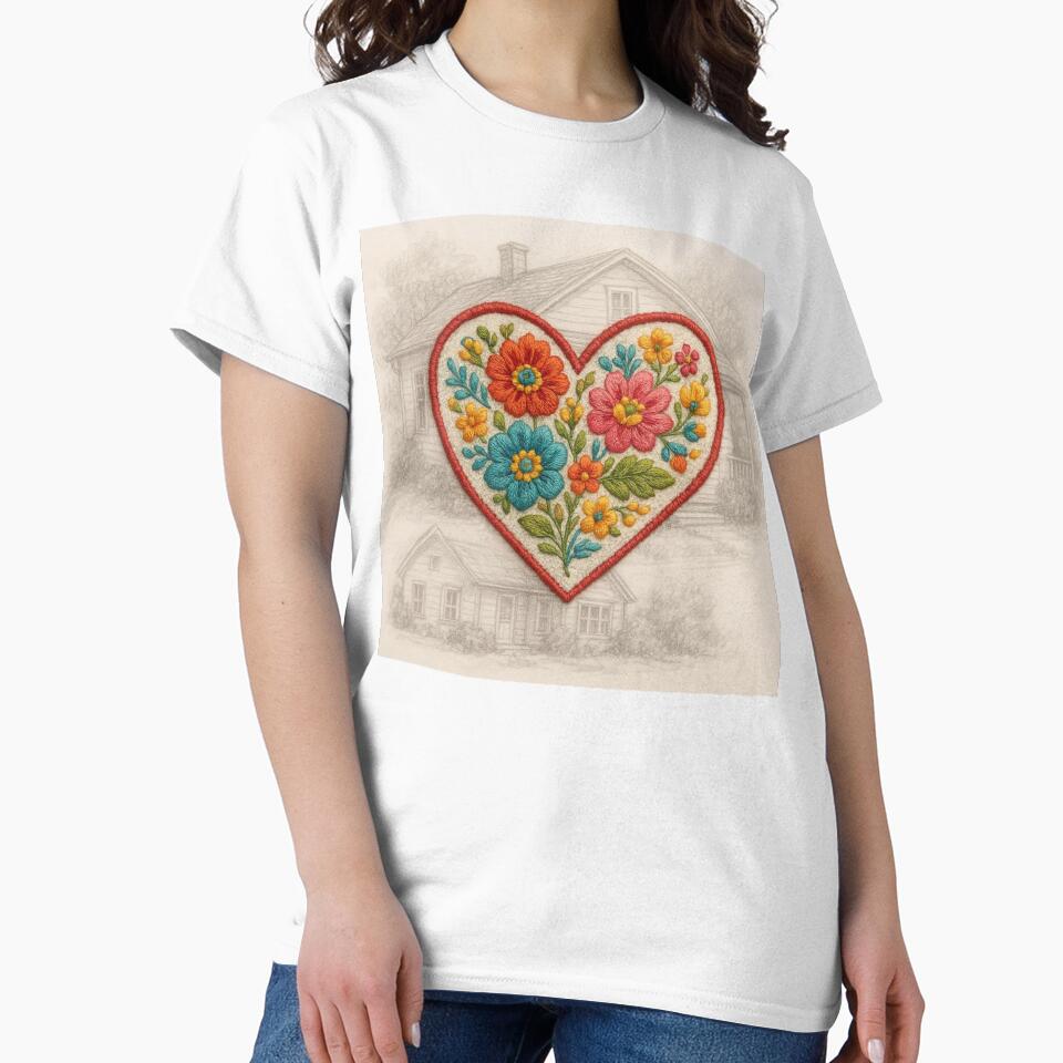 Embroidery-Style Heart Patch Over Hand-Drawn Sketch – Cute Textile Aesthetic by ashokreddy343