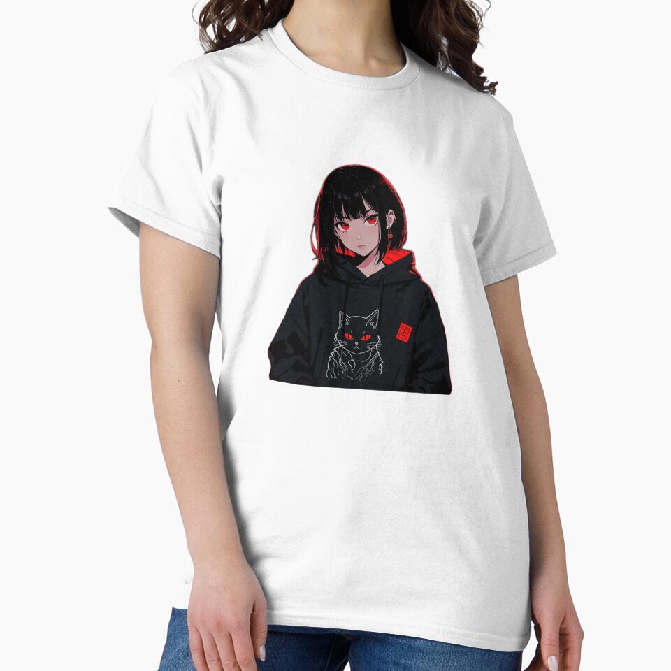 Minimal Anime Girl Neon Outline Hoodie Aesthetic Design by AnimDream