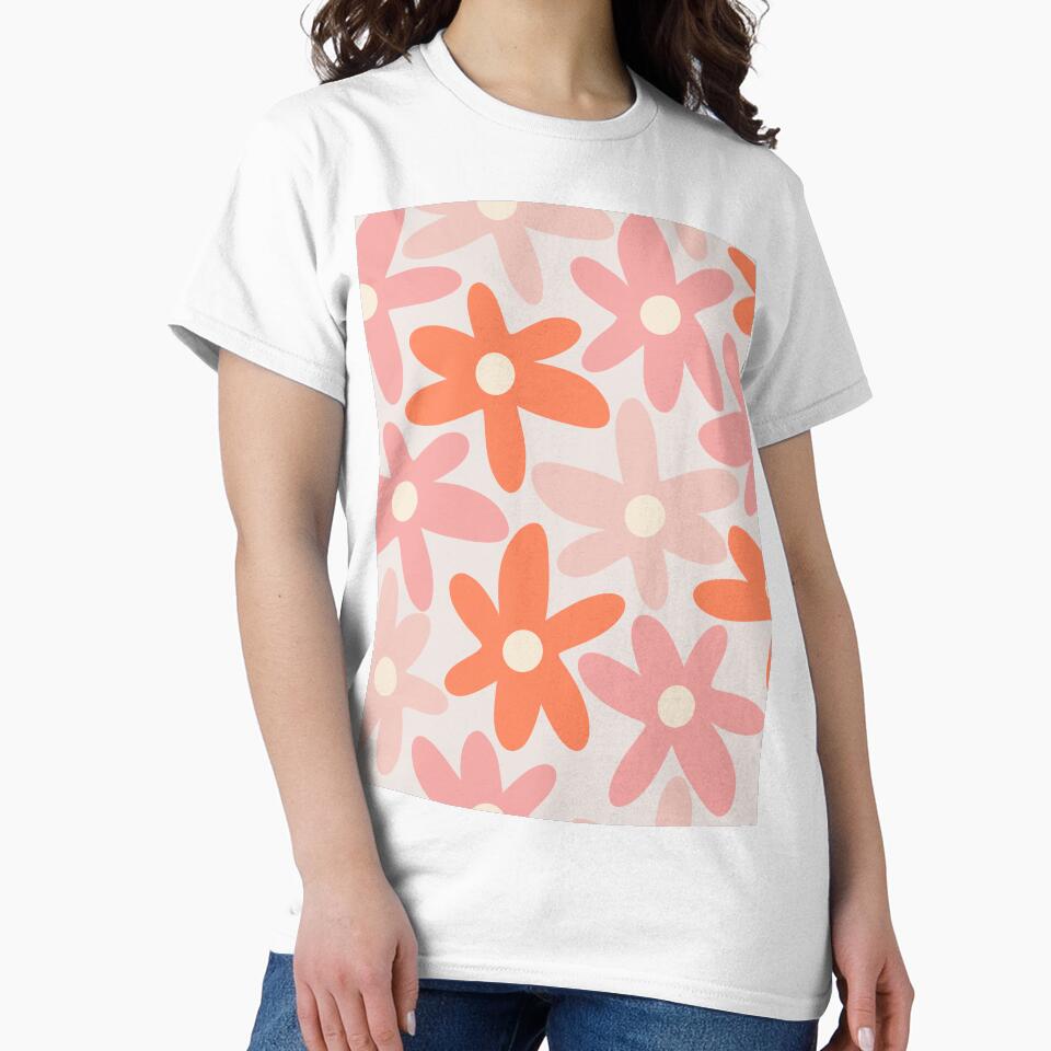 Daisy Time Cute Retro Floral Pattern in Orange and Light Blush Pink by kierkegaard