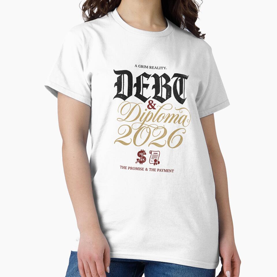 Debt and Diploma Class of 2026 Dark Humor College Grad Tee by Osmose-Studio ⭐⭐⭐⭐⭐