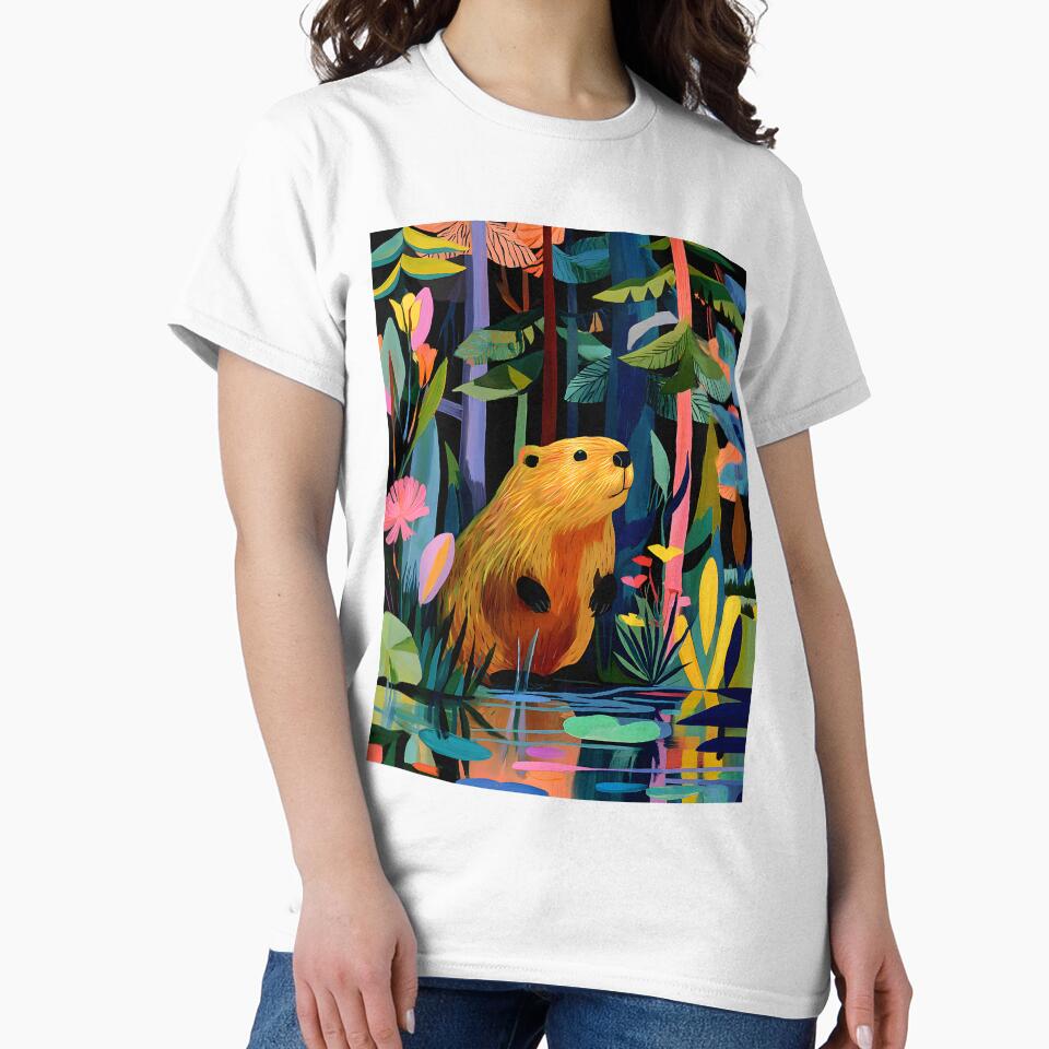 Explore Nature's Renewal with a Vibrant Beaver Amidst a Lush Colorful Forest and Pond by OlfactoART Studio