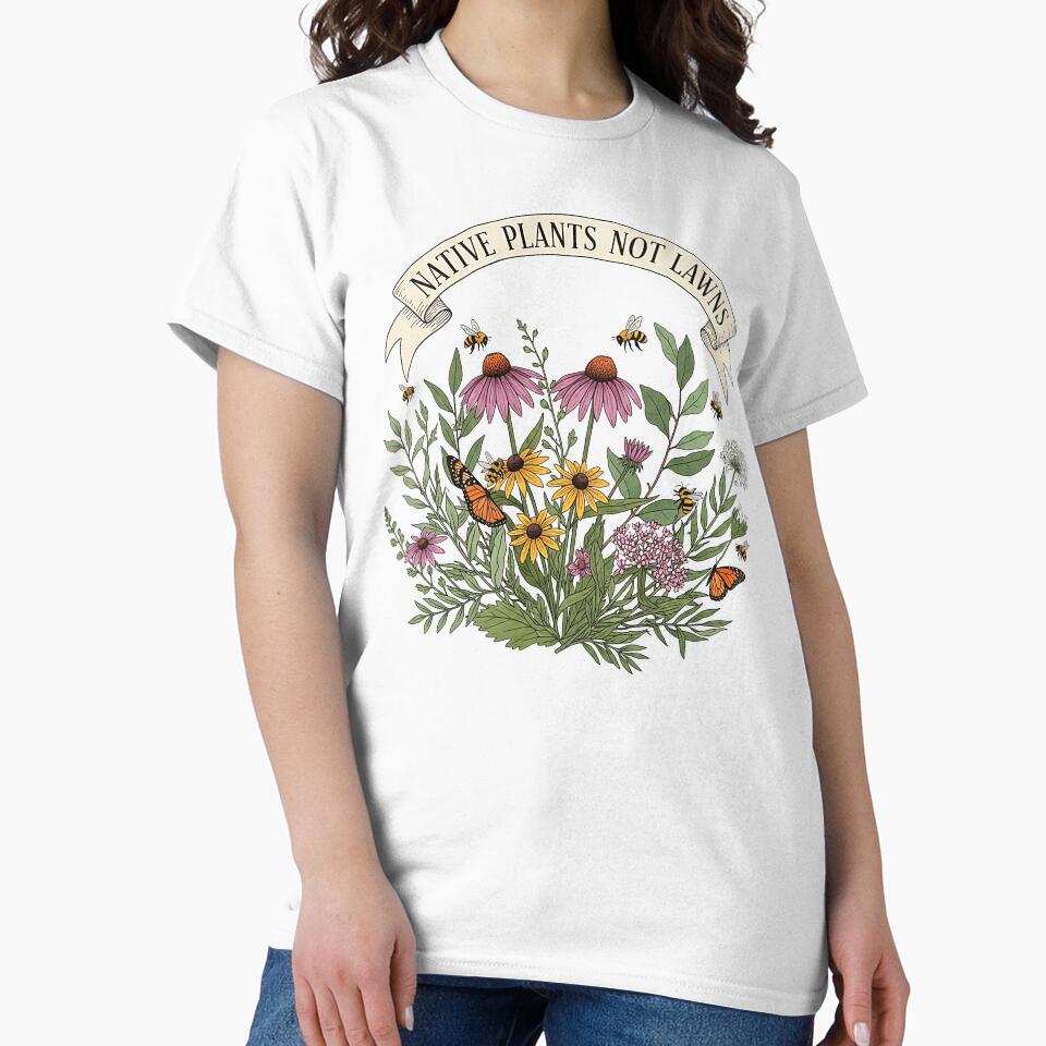 Native Plants Pollinator Garden Art with Monarchs and Bees by SholoStudio