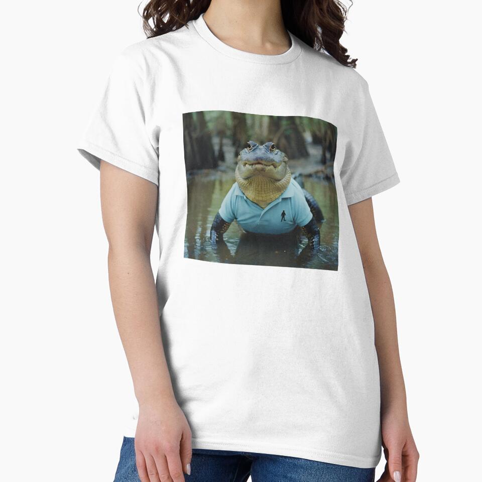 Vintage Alligator in a Blue Shirt – Deadpan Analog Animal Photography by Otaku Style