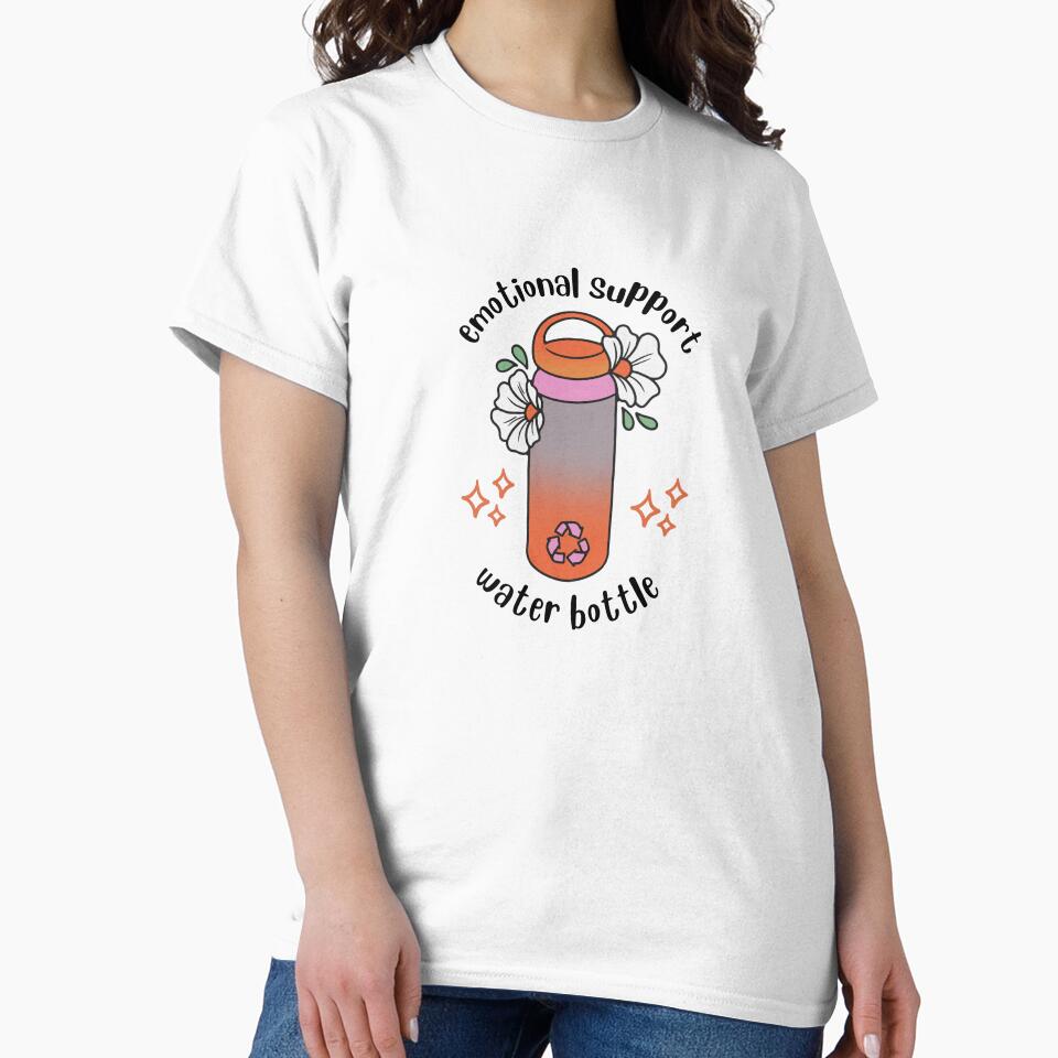 Emotional Support Water Bottle Cute Pink Orange by Sketchbook Studio by Aqsaa