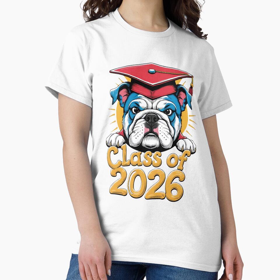 "Class of 2026" Grumpy Bulldog Graduate - Pet Humor Design by DarylWelsh2024