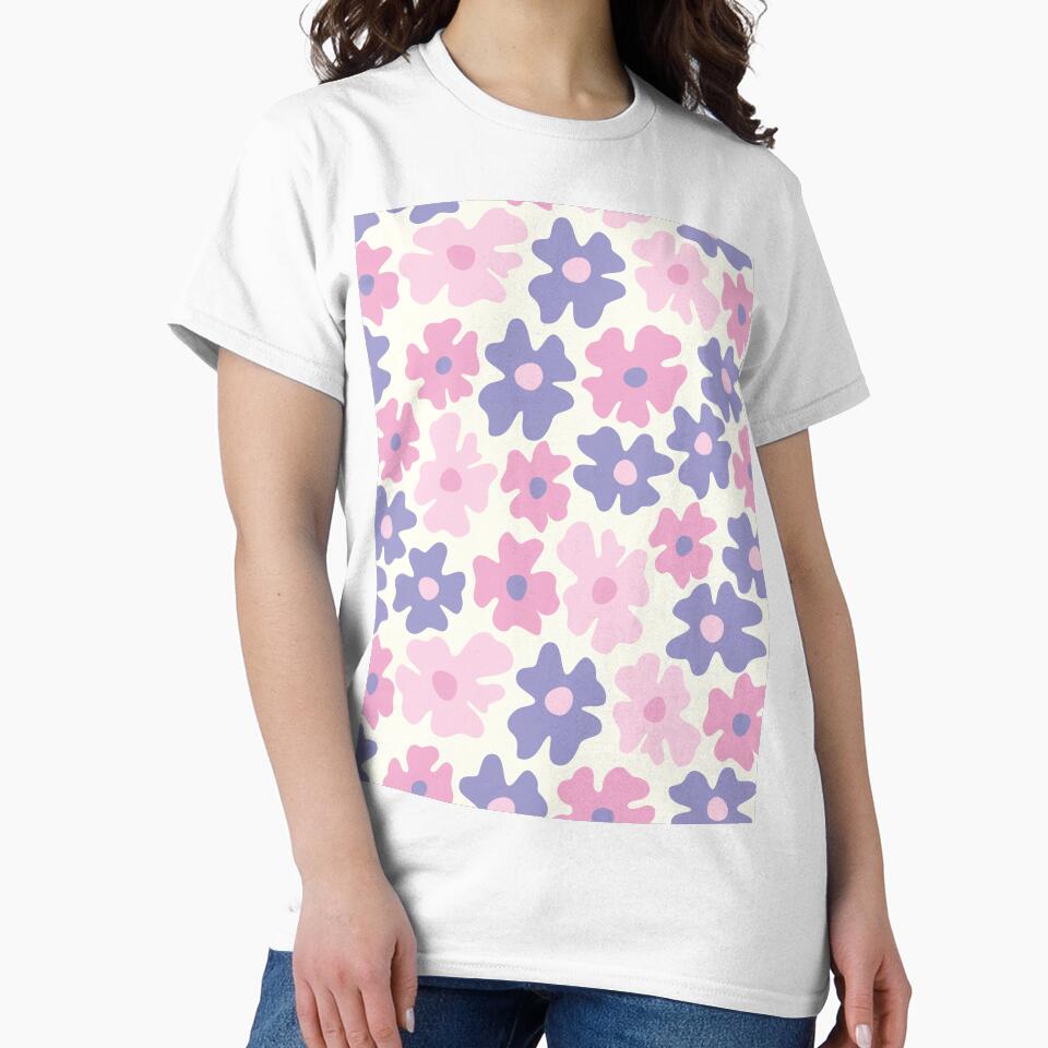 pink lilac 60s retro flower power, pastel pink, lilac, baby pink, 60s groovy pattern, hippie flowers by blomastudios