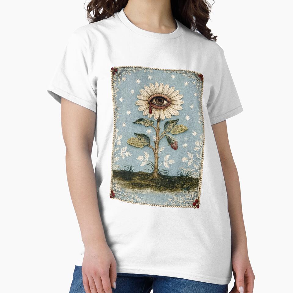 Dark Daisy Flower Head. Weirdcore, fake embroidery by AntiFormApparel