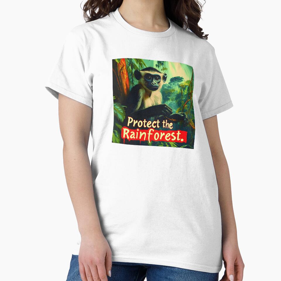 Protect the Rainforest design with monkey in lush jungle, promoting wildlife conservation and environmental awareness message by ArtPetrenko90